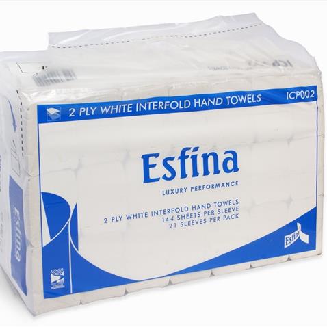 WHITE INTERFOLD 2 PLY HAND TOWELS (CARRY PACK)