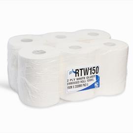 WHITE  ROLLER TOWELS 2 PLY EMBOSSED