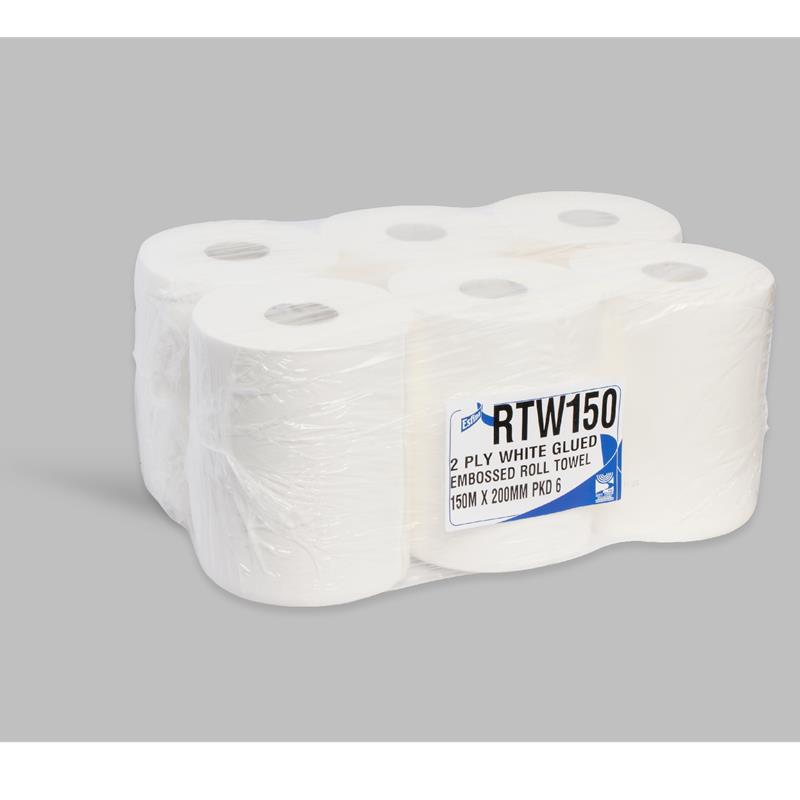 WHITE  ROLLER TOWELS 2 PLY EMBOSSED